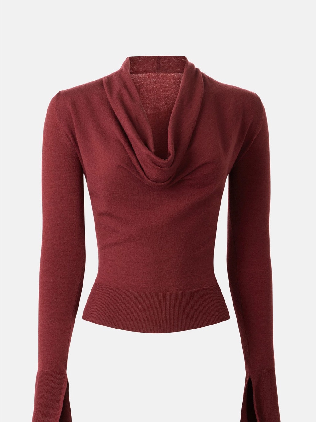 Womens Cowl Neck Long-Sleeve Sweater - Burgundy